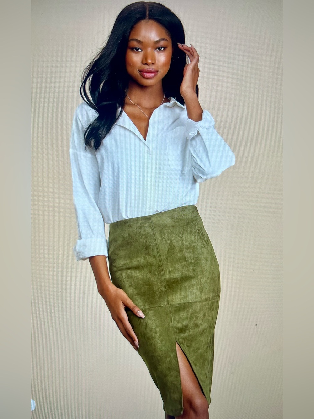 NWT Lulus Forest Green Suede Pencil Skirt, Large